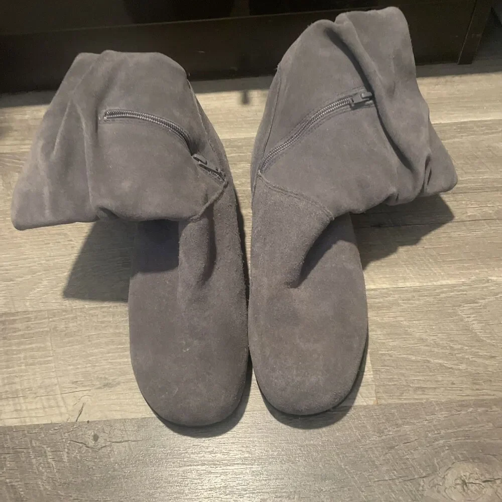 Martino Womens Suede Ankle Boots 12 W Wide Grey Slouch Zip Made in Canada